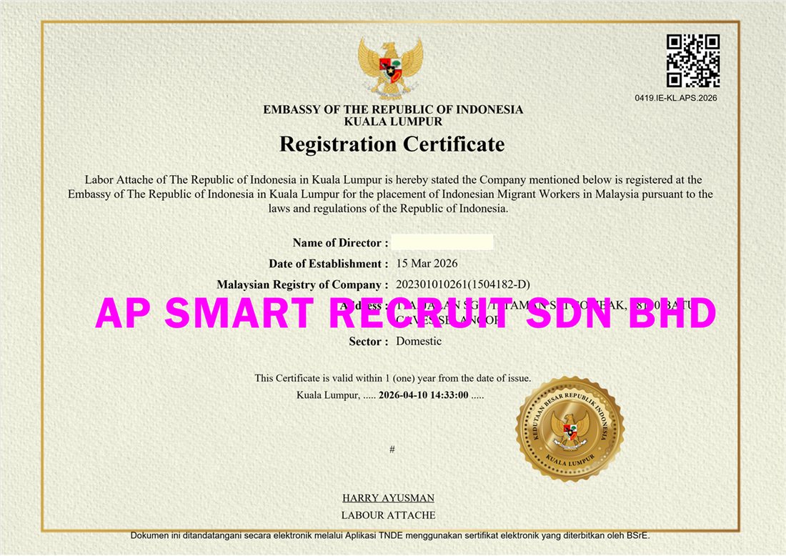 Indonesia Sipermit accreditation certificate